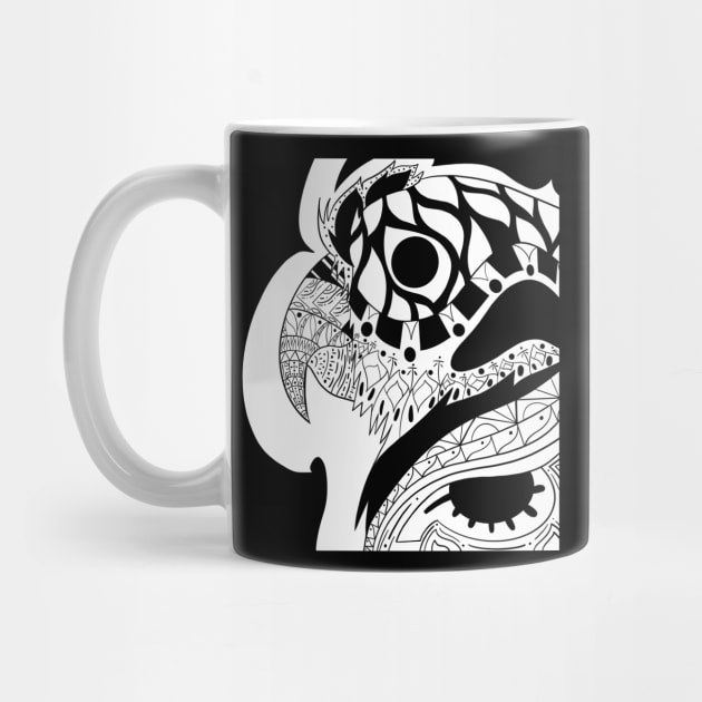 lovely guacamaya yara parrot ecopop in black pattern tribal art by jorge_lebeau